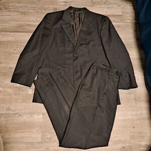 Stafford Suit Mens 42R Navy Blue Pinstripe Wool Silk Blend 2 Button Pants 36x31